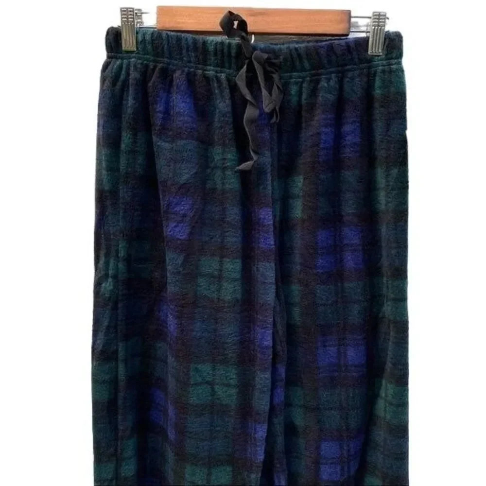 Men’s Fleece Pajama Pants Green and Blue Plaid New
